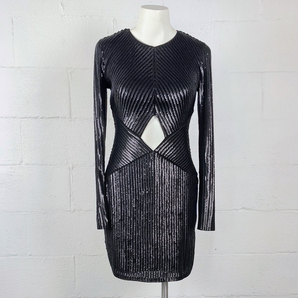 Express Black Sequin Long Sleeve Dress - Picture 1 of 7